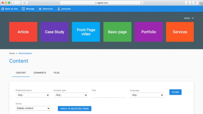 Agnian Material Design Content Editing Drupal 8