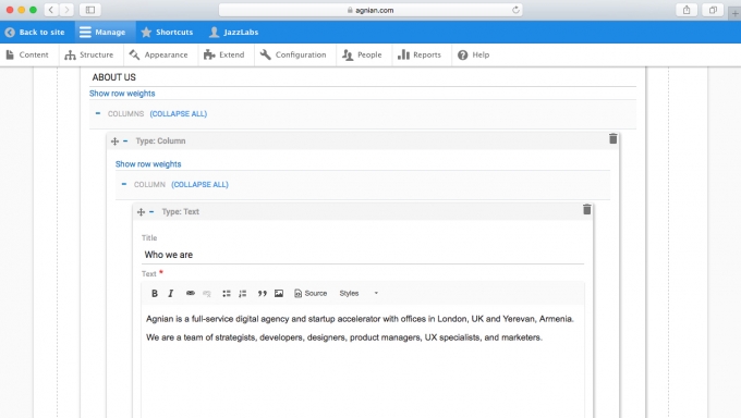 Agnian Material Design Editing Page Drupal 8
