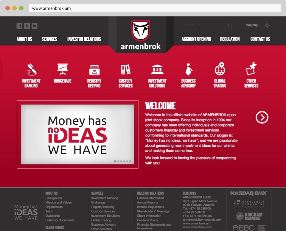 Armenbrok Website Home Page Screenshot